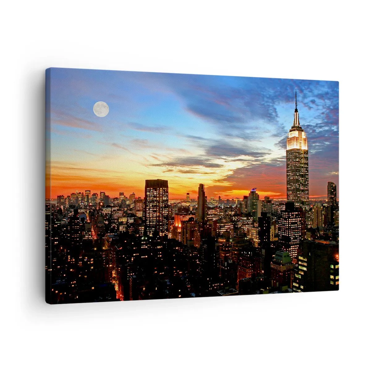 Canvas picture - City panorama with illuminated skyscrapers at dusk - 70x50cm - Starry American Night - Modern wall decoration for the living room and bedroom ARTTOR