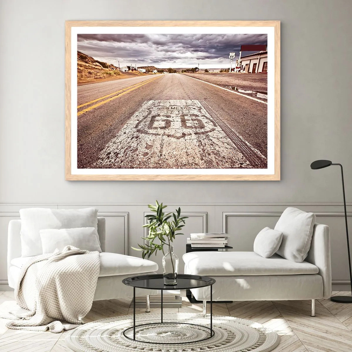 Poster in light oak frame - Mother Road - American Legend - 100x70 cm