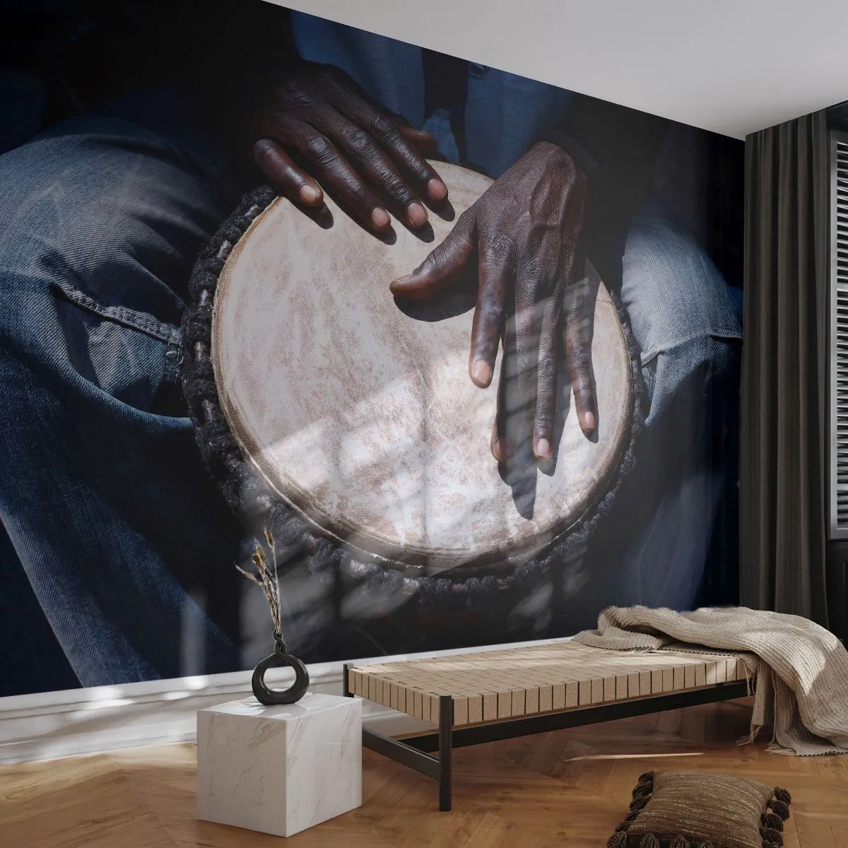 Photo Wallpaper Premium Canvas - Live at Your Own Rhythm - Drum, Music, Africa - 250x175 cm