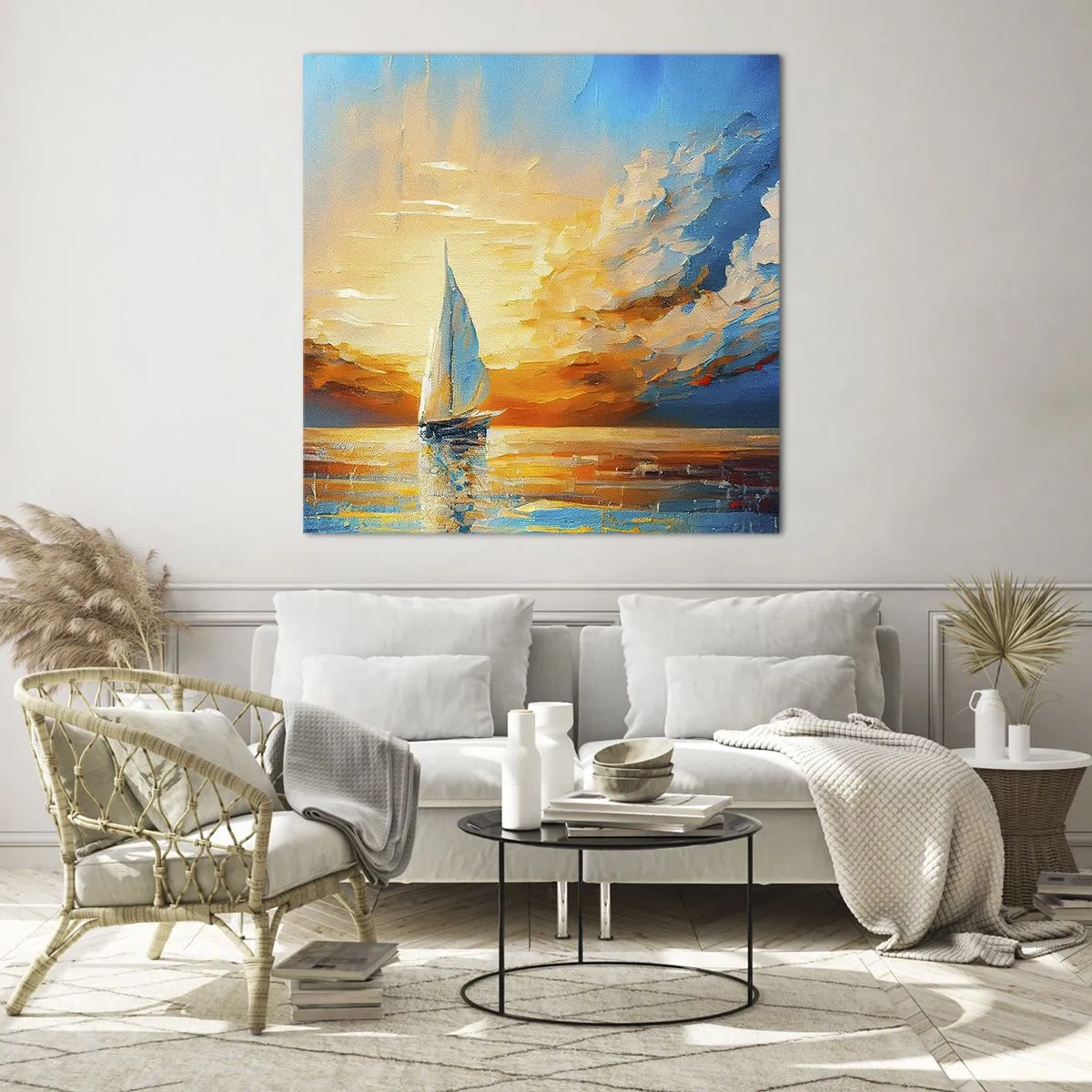 Glass picture - Sailing in Gold - 60x60 cm