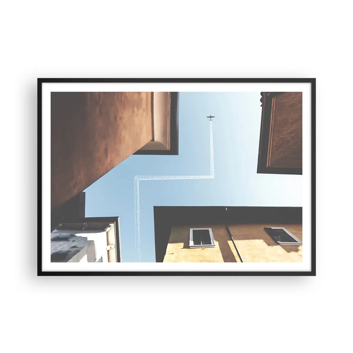 Poster in black frame - Above City Maze - 100x70 cm