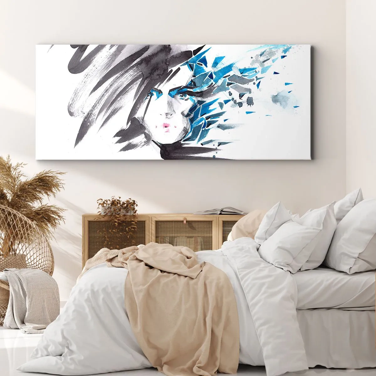 Canvas picture - Sensual Portrait in Grey and Blue - 120x50 cm