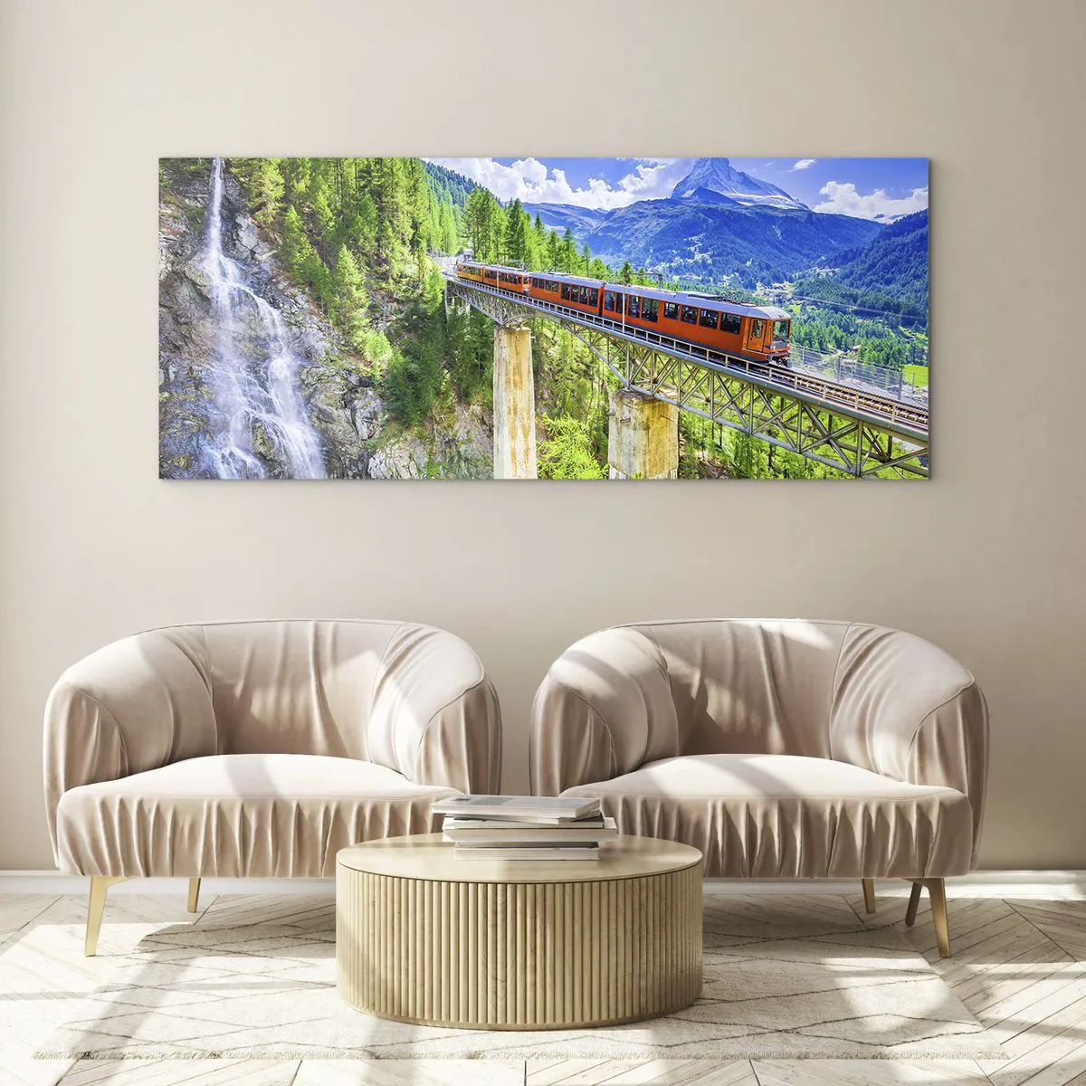Glass picture - Train Through the Alps - 100x40 cm