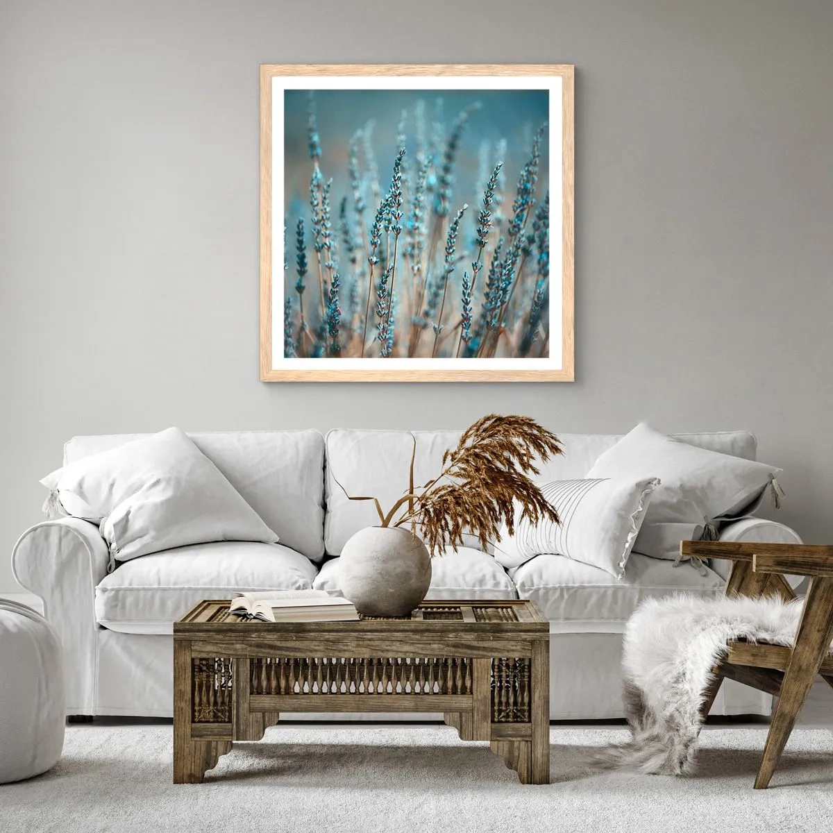 Poster in light oak frame - Fragrant Grass - 50x50 cm