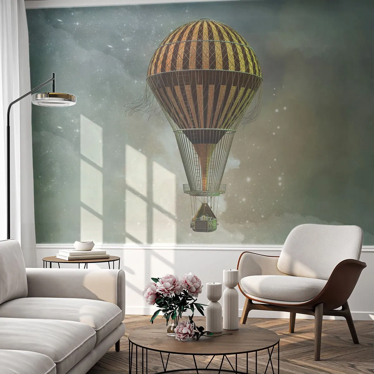 Self-Adhesive Photo Wallpaper Deluxe Sticker - Pioneer Flight - Balloon, Fly, Clouds - 350x256 cm