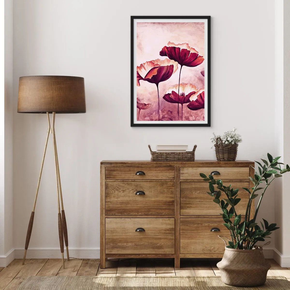 Poster in black frame - Red and White Flake - 40x50 cm