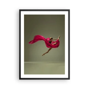 Poster in black frame - A ballerina in red fabric performs a dynamic jump. - 50x70cm - Dancing Flame - Modern wall decoration for the living room and bedroom ARTTOR