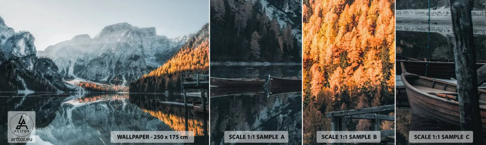 Photo Wallpaper Sample Self-Adhesive Deluxe Sticker - Mirror Landscape - Landscape, Mountains, Lake - 100x30 cm