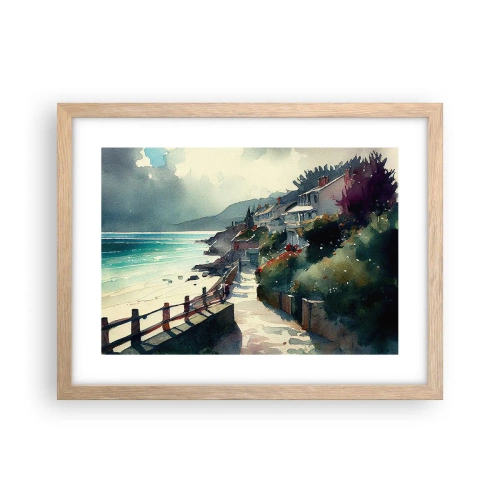 Poster in light oak frame - Mediterranean Town - 40x30 cm