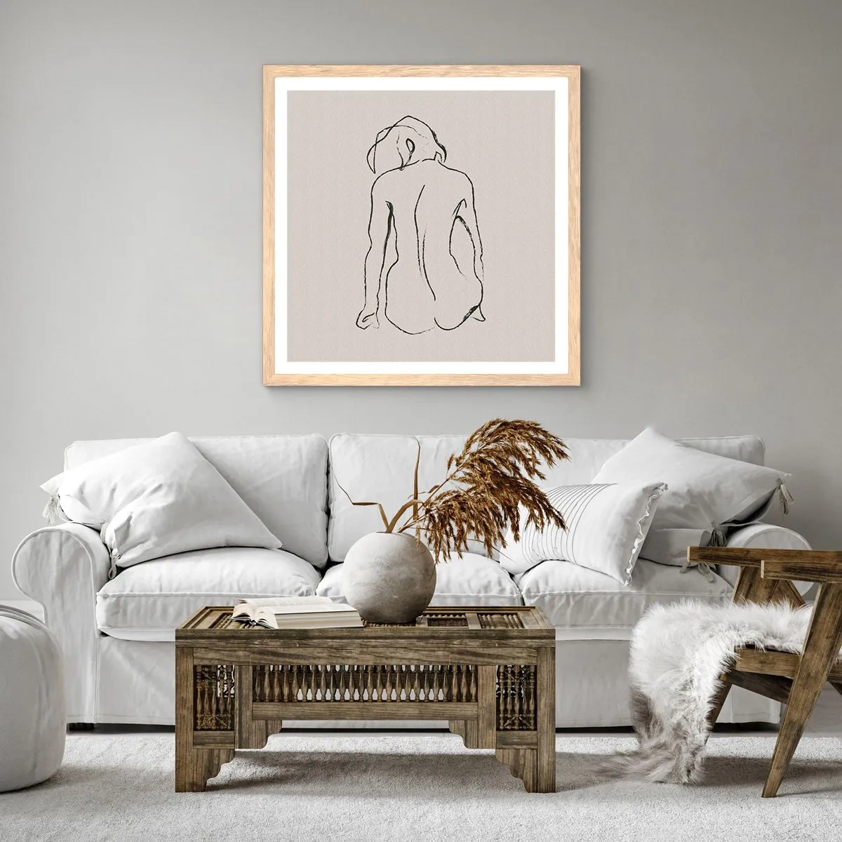 Poster in light oak frame - Woman Nude - 60x60 cm