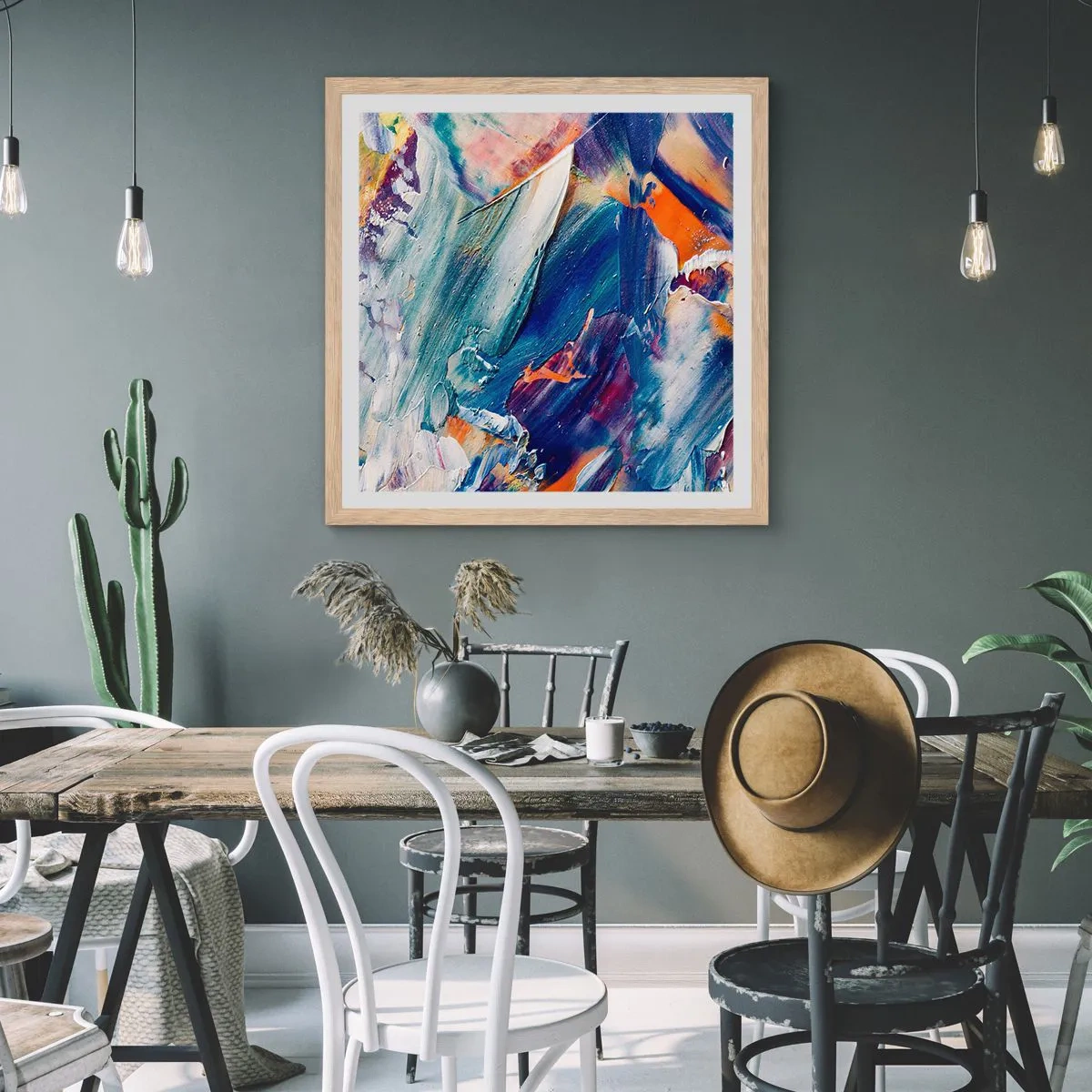 Poster in light oak frame - Whirlwind of Colour - 50x50 cm