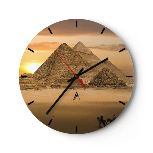 Wall clock - Clock on glass - Egyptian pyramids at sunset - 30x30cm - For Thousand Years Unchanged - Modern wall decoration for the living room, kitchen, and bedroom ARTTOR