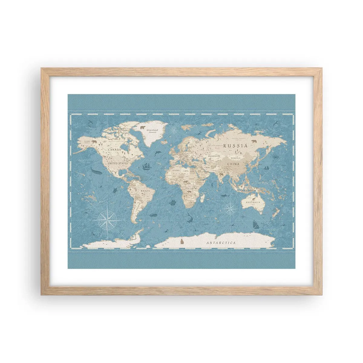 Poster in light oak frame - World Within Your Fingertips - 50x40 cm
