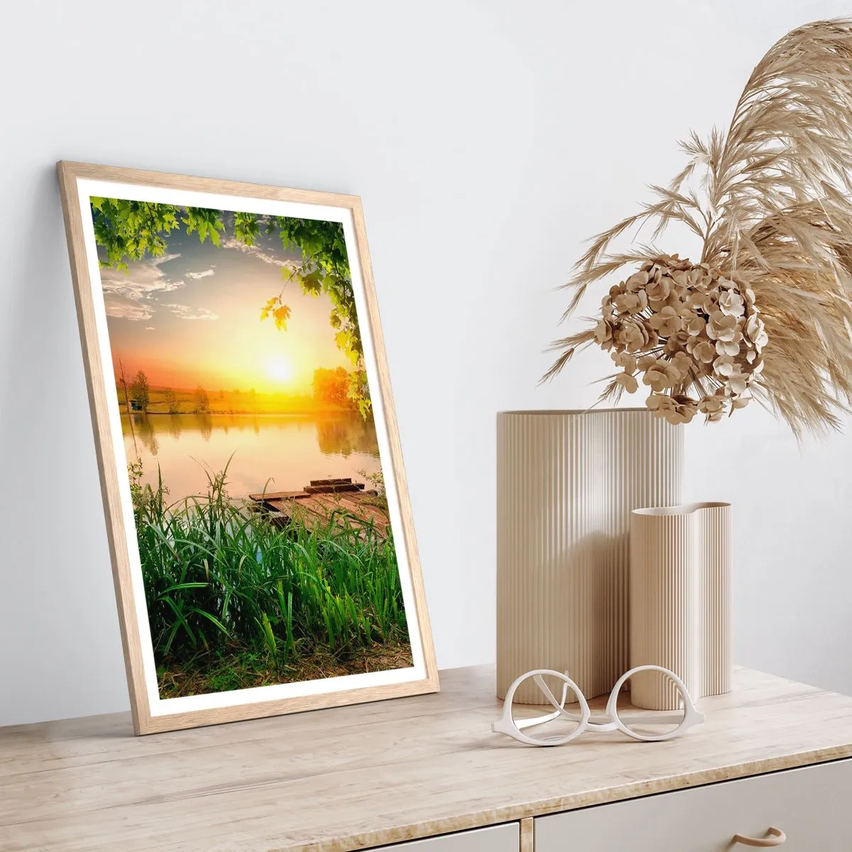 Poster in light oak frame - Landscape in a Green Frame - 61x91 cm