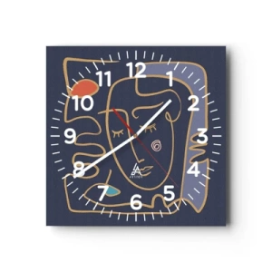 Wall clock - Clock on glass - Deeply In Thoughts - 40x40 cm