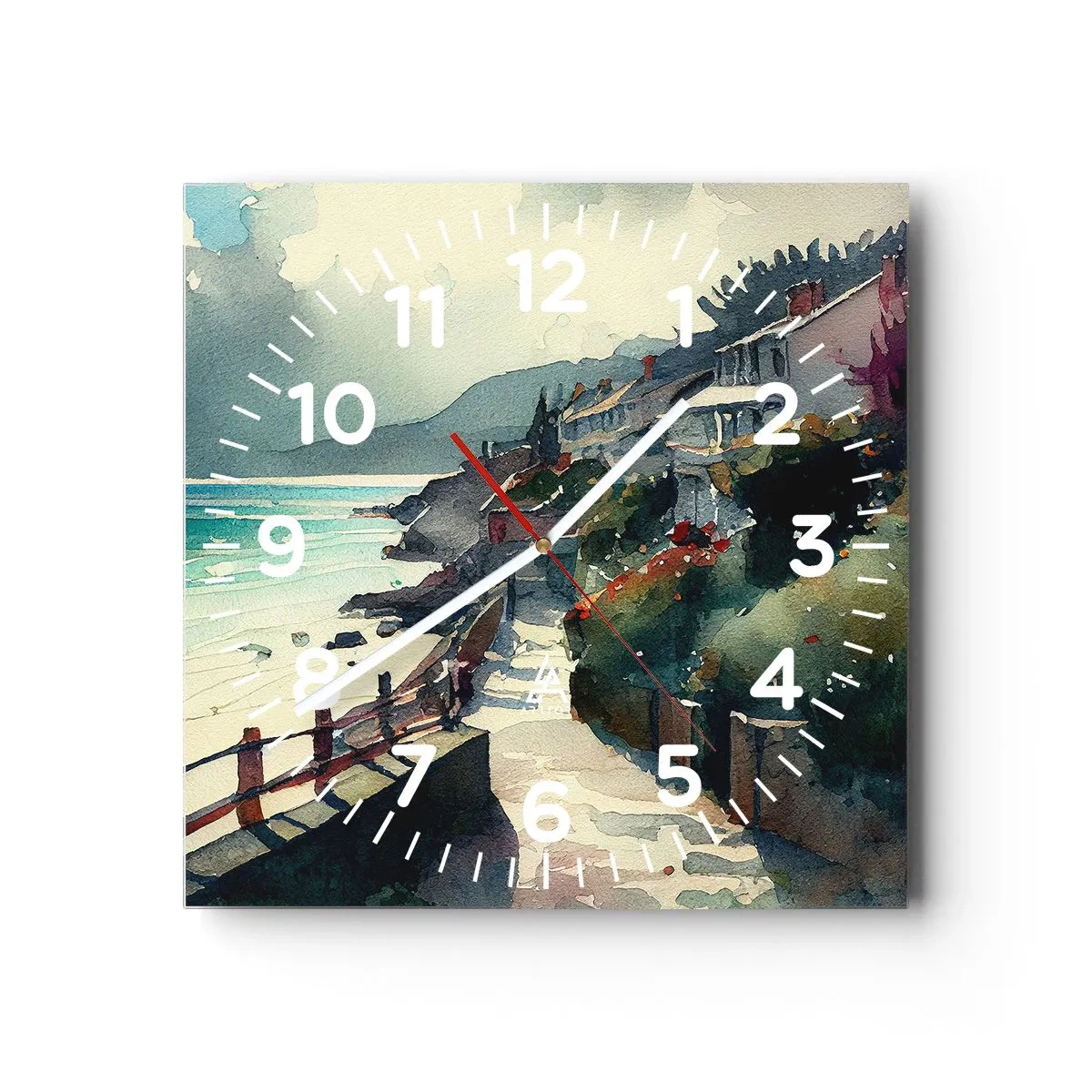 Wall clock - Clock on glass - Mediterranean Town - 30x30 cm
