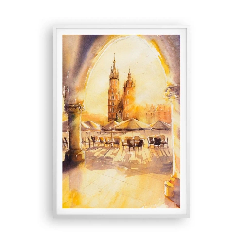 Poster in white frmae - Sunrise over a Crocow Market - 70x100 cm