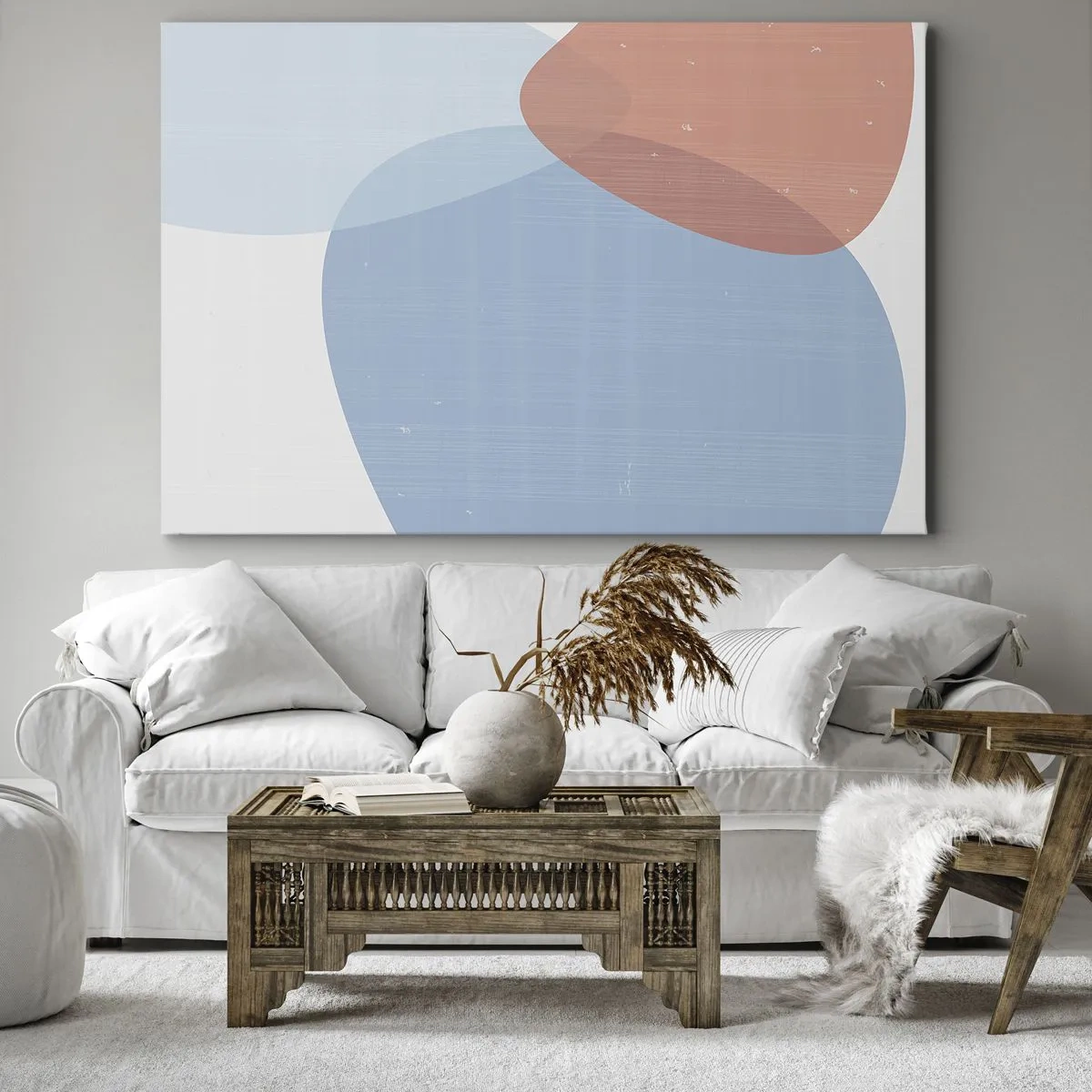 Canvas picture - An abstract composition in pastel shades of blue and pink with organic shapes. - 70x50cm - Pastel Relations - Modern wall decoration for the living room and bedroom ARTTOR