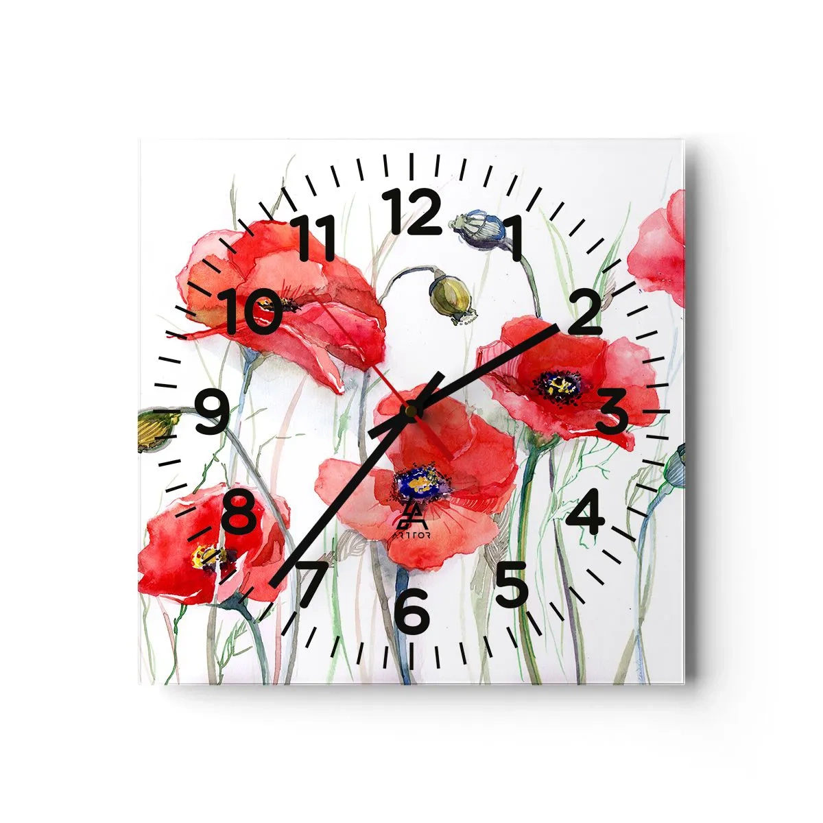 Wall clock - Clock on glass - Polish Flowers - 40x40 cm