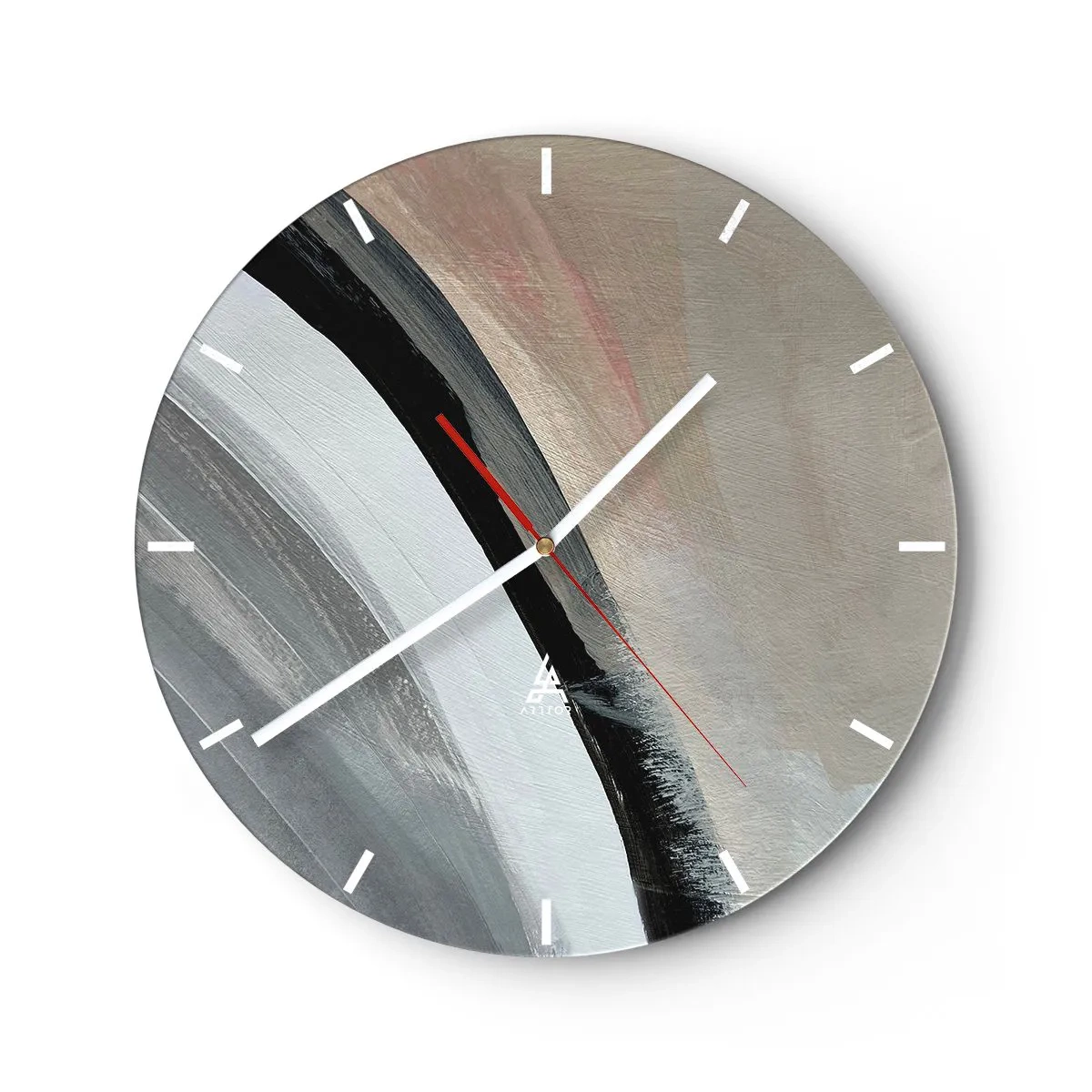Wall clock - Clock on glass - Composition: Arc of Black and Grey - 40x40 cm