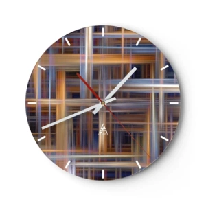 Wall clock - Clock on glass - Checkered pattern in shades of brown and blue - 30x30cm - Light Woven - Modern wall decoration for the living room, kitchen, and bedroom ARTTOR