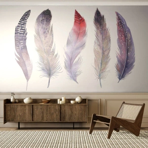 Photo Wallpaper Premium Sand - Delicate Like Pink Fog - Bird feather, Boho, Graphics - 100x70 cm