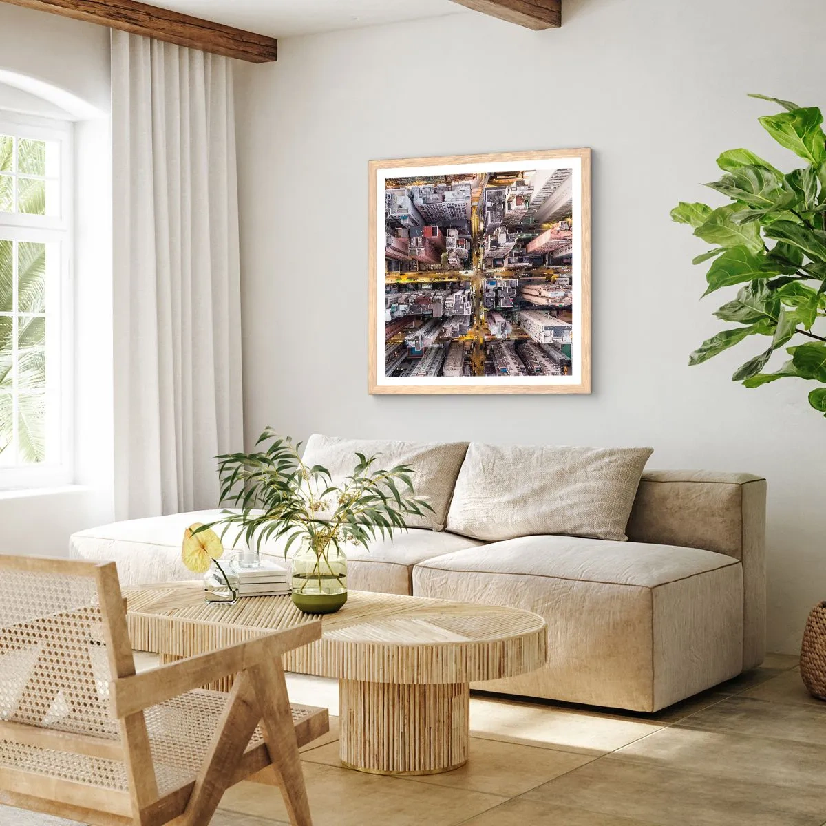 Poster in light oak frame - Greetings from Hong Kong - 50x50 cm