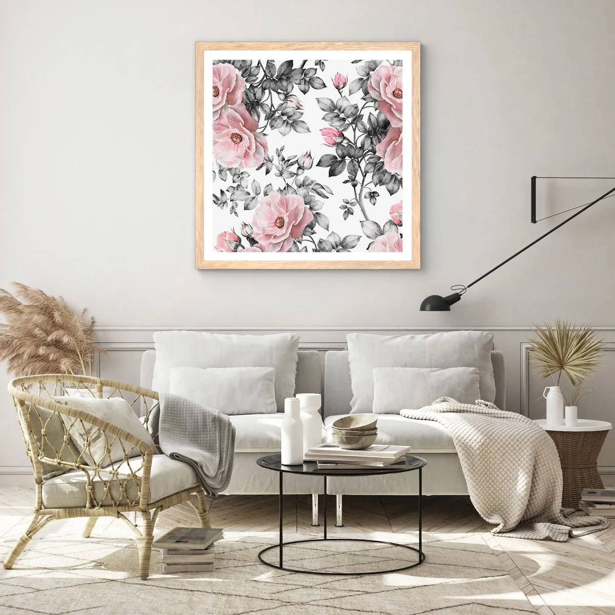 Poster in light oak frame - Getting Lost in Rose Flowers - 40x40 cm