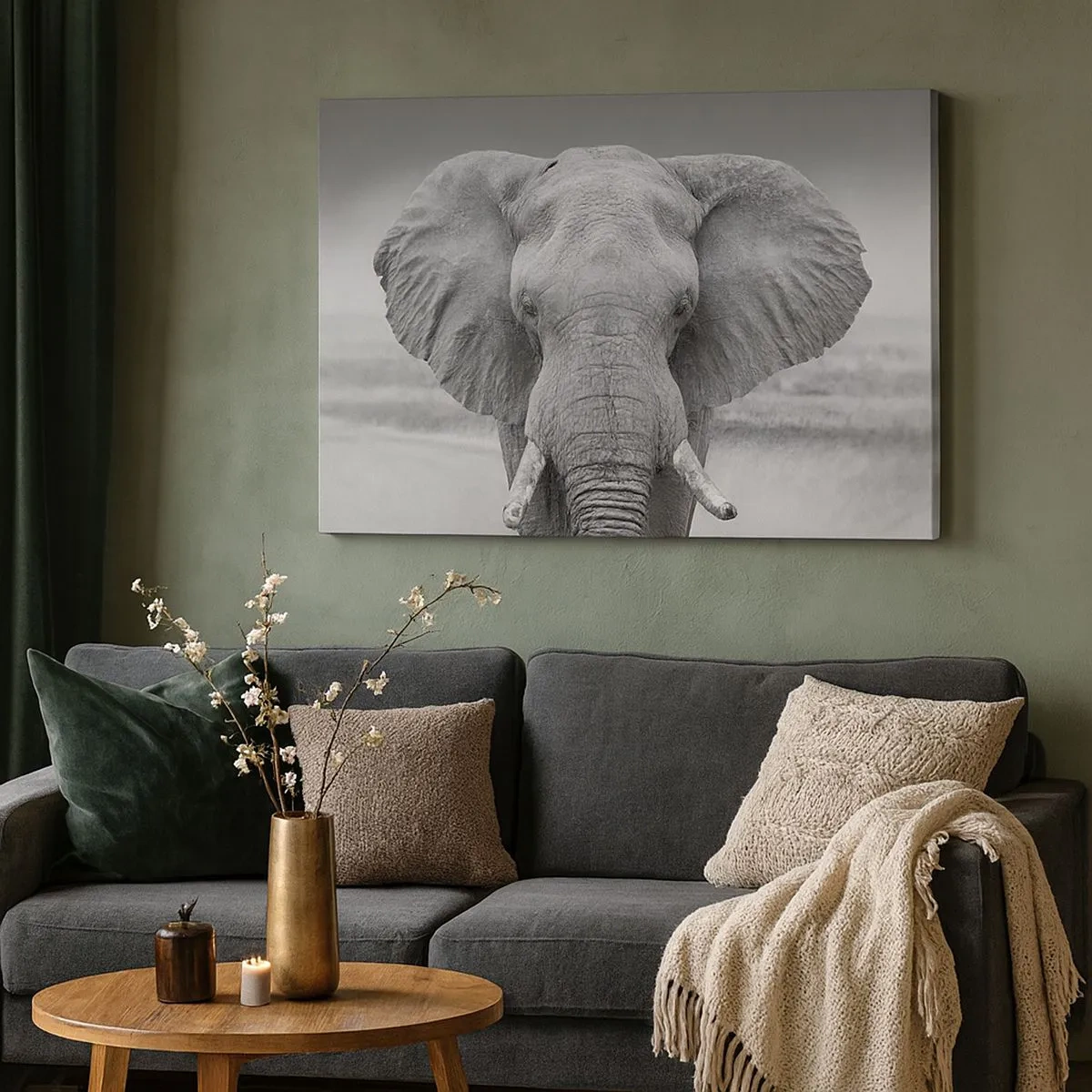 Canvas picture - Portrait of an elephant in black and white - 70x50cm - Welcome to My World - Modern wall decoration for the living room and bedroom ARTTOR