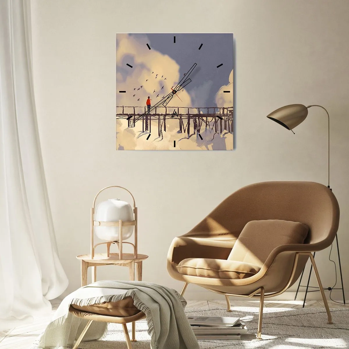 Wall clock - Clock on glass - Blue Longing - 40x40 cm