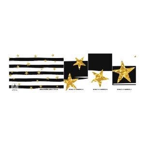 Photo Wallpaper Sample Standard Eco - We Have All Been Born Under a Lucky Star - Graphics, Gold Star, Black and White Stripes - 100x30 cm