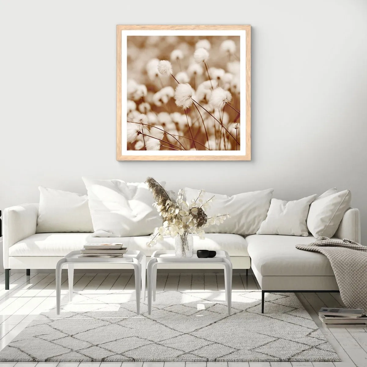 Poster in light oak frame - Fluffy field - 60x60 cm