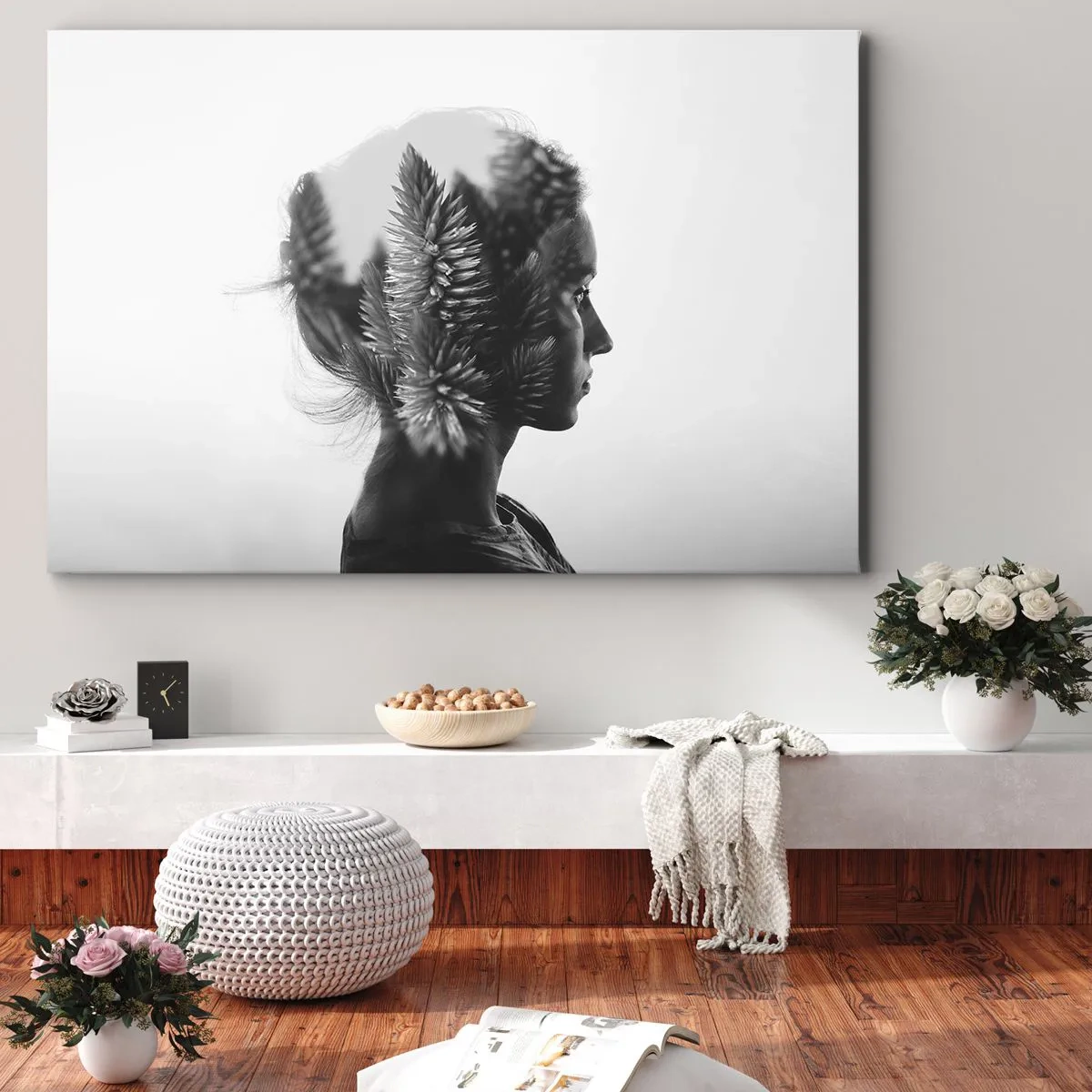 Canvas picture - A subtle portrait with elements of nature - 70x50cm - Lady from a Pinewood Forest - Modern wall decoration for the living room and bedroom ARTTOR