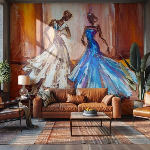 Photo Wallpaper Premium Sand - Charming Duo - Woman, Wedding Dress, Fashion - 400x280 cm