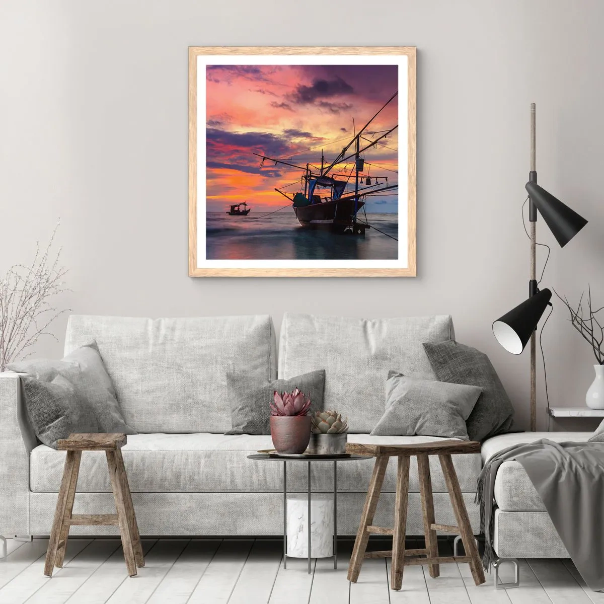 Poster in light oak frame - Exotic Evening - 60x60 cm