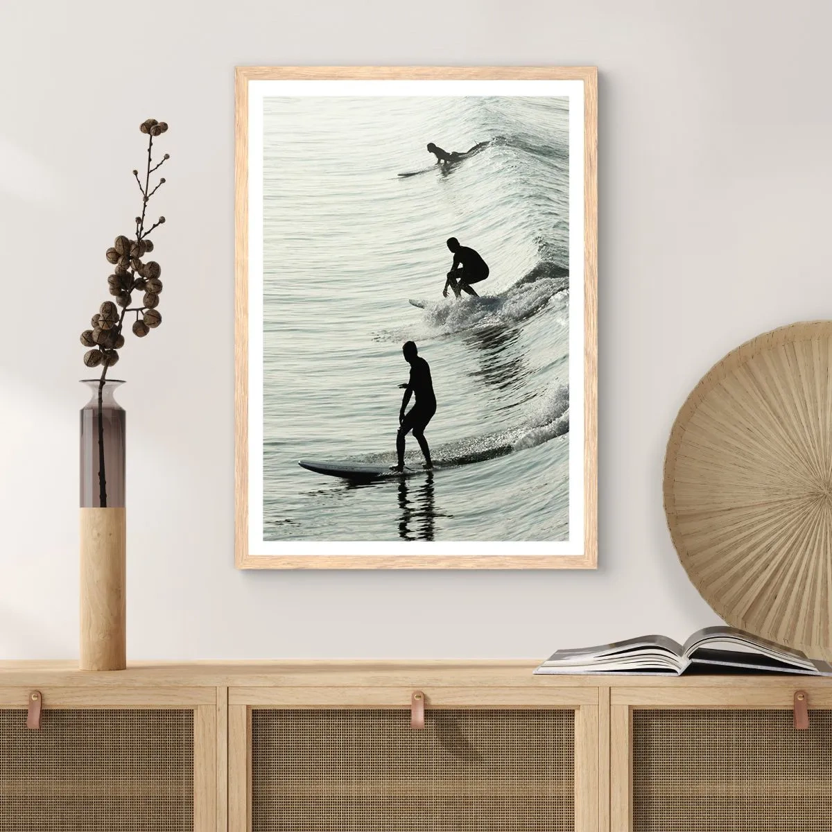 Poster in light oak frame - Meeting the Wave - 30x40 cm