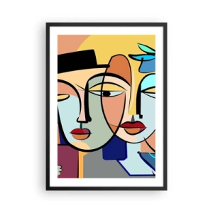 Poster in black frame - Colorful abstract composition of faces in a cubist style - 50x70cm - Rendez-vous Picasso Style - Modern wall decoration for the living room and bedroom ARTTOR