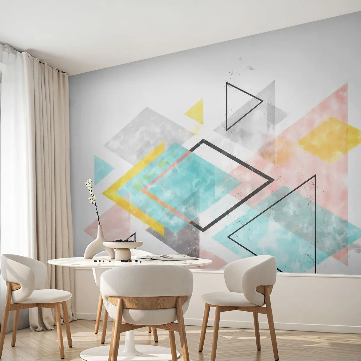Photo Wallpaper Premium Sand - Geometric Play - Bright, Triangles, Minimalism - 400x280 cm