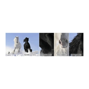 Photo Wallpaper Sample Self-Adhesive Deluxe Sticker - Black and White Gallop - Animals, Horse, Winter - 100x30 cm