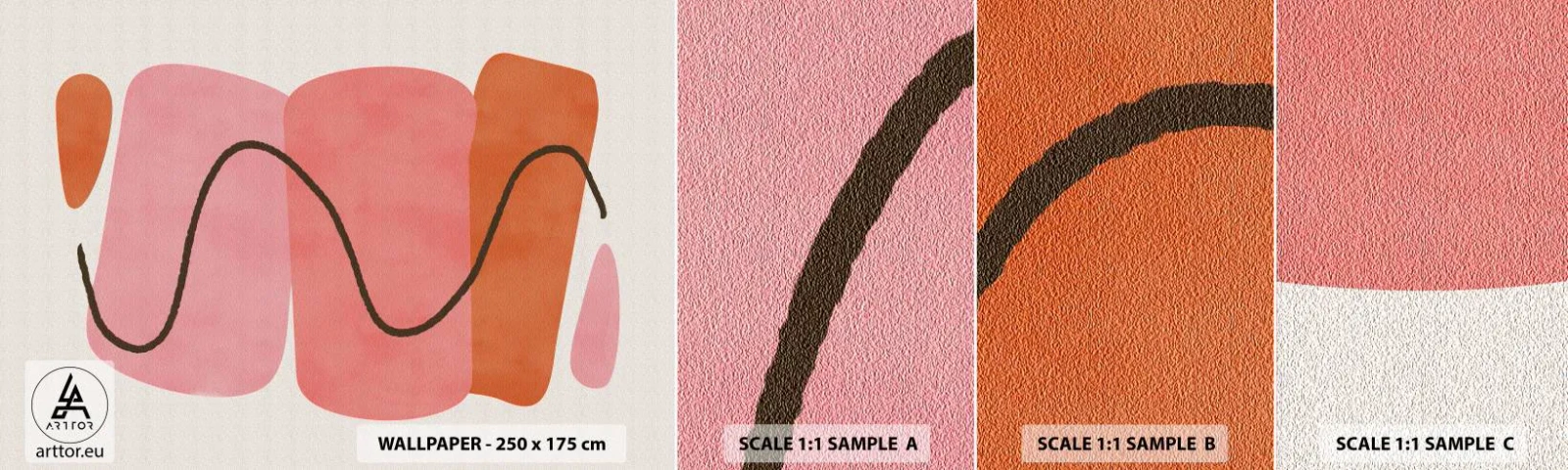 Photo Wallpaper Sample Self-Adhesive Deluxe Sticker - Gentle Movement of forms - Abstraction, Minimalism, Pastel - 100x30 cm