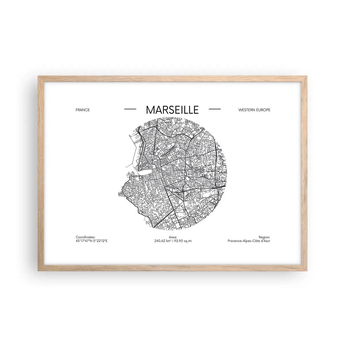 Poster in light oak frame - Anatomy of Marseille - 70x50 cm