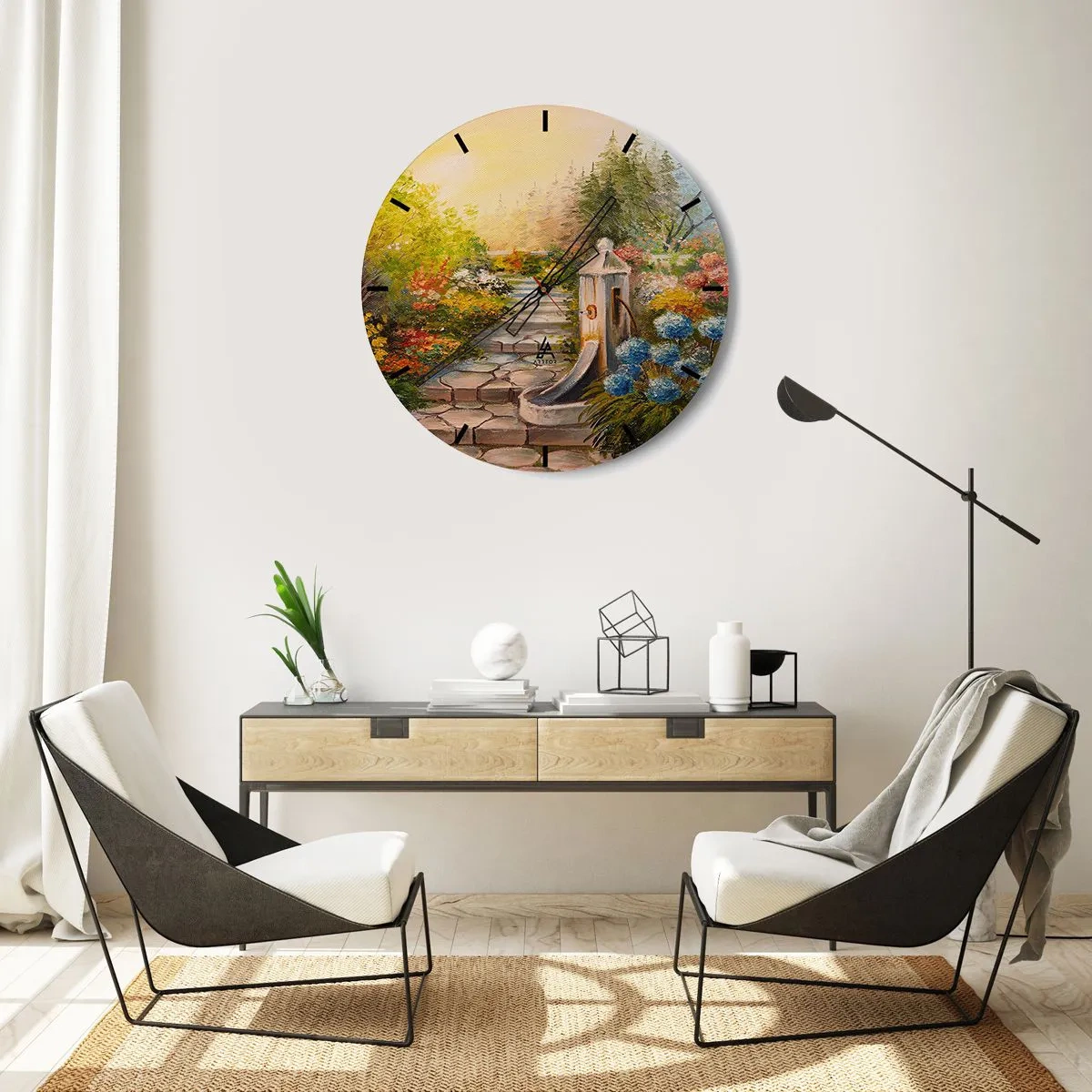 Wall clock - Clock on glass - In Full Bloom - 30x30 cm
