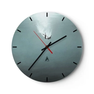 Wall clock - Clock on glass - The silhouette of a falling man immersed in the blue depths - 30x30cm - In the Arms of the Ocean - Modern wall decoration for the living room, kitchen, and bedroom ARTTOR