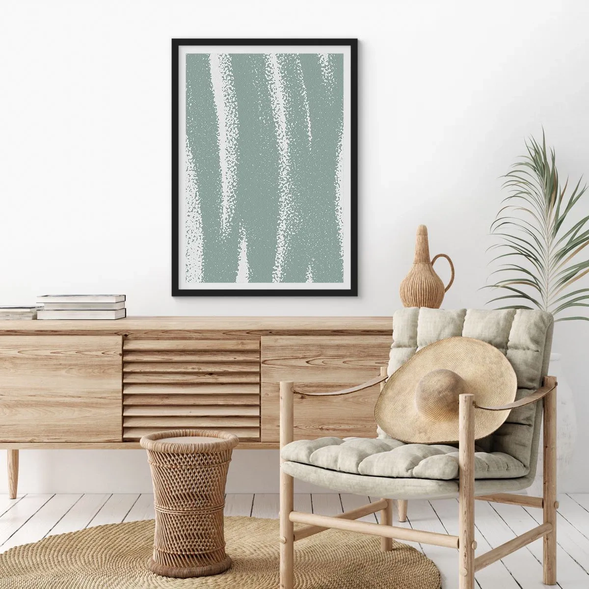 Poster in black frame - A minimalist composition in shades of green and white - 50x70cm - Abstrcat in Winter Climate - Modern wall decoration for the living room and bedroom ARTTOR