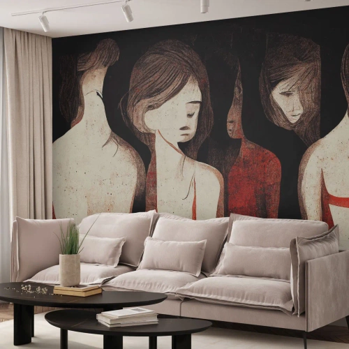 Photo Wallpaper Premium Sand - Madonnas from Darkness - Women, Piece, Sadness - 250x175 cm