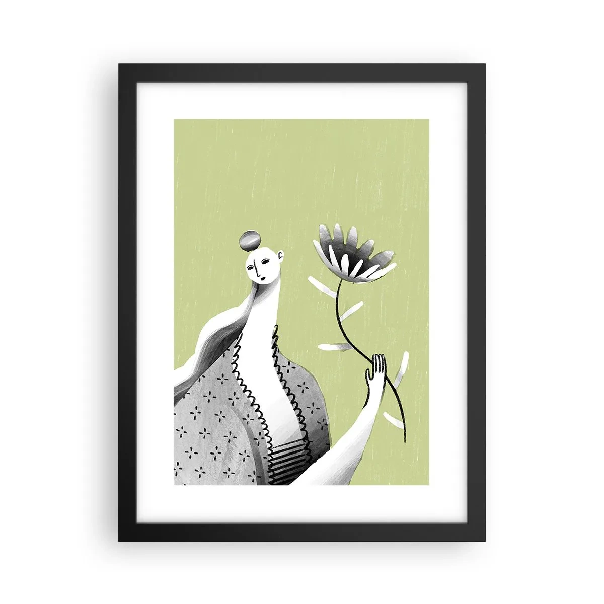 Poster in black frame - Modernist Portrait - Holding a FLower - 30x40 cm