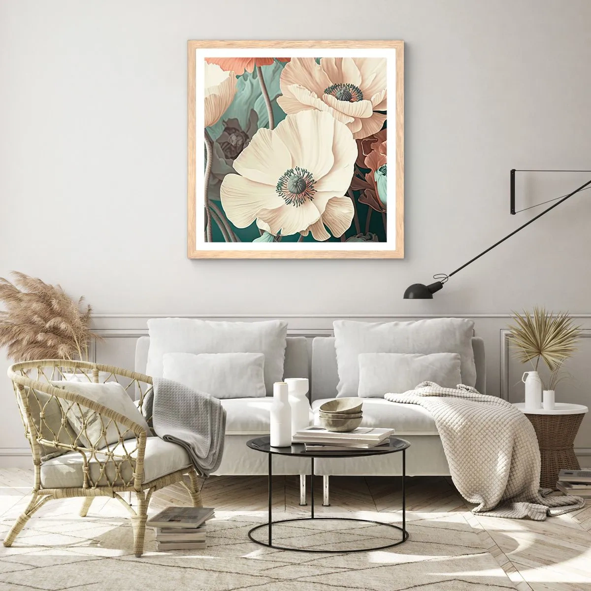 Poster in light oak frame - Whisper of the Poppies - 60x60 cm