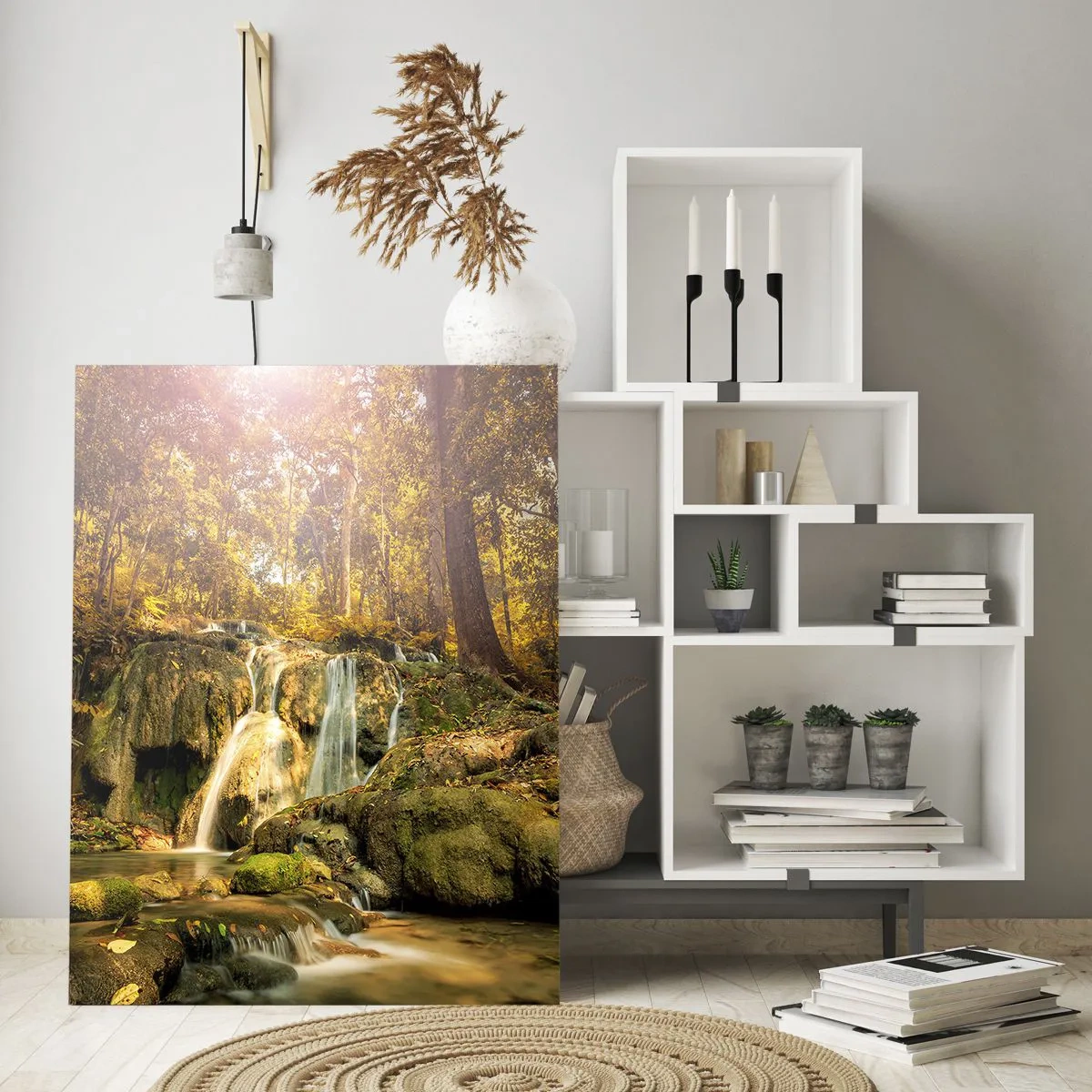 Glass picture - Forest Cascade in Green - 50x70 cm
