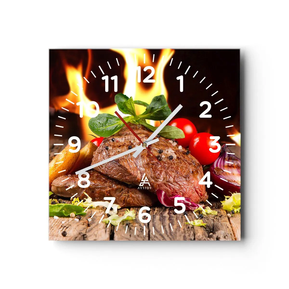 Wall clock - Clock on glass - Smokey Barbecue - 40x40 cm