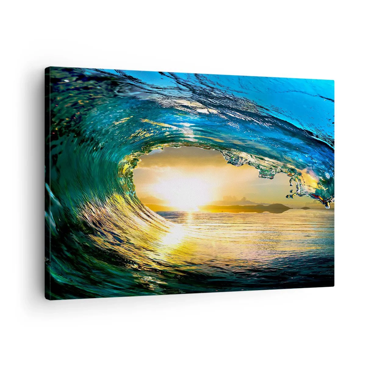 Canvas picture - Ocean wave in the sun with a view of the horizon - 70x50cm - In an Emerald and Gold Crystal - Modern wall decoration for the living room and bedroom ARTTOR